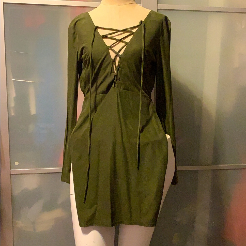 Green faux suede dress